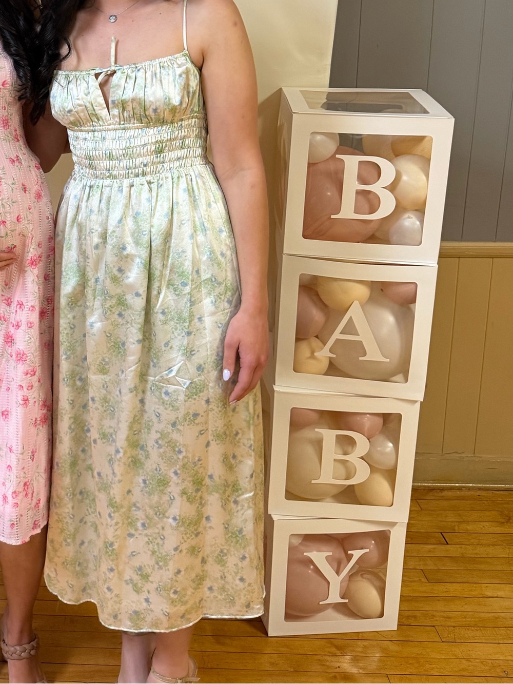 ASTR Floral Satin Maxi Dress in Pale Green and Cream